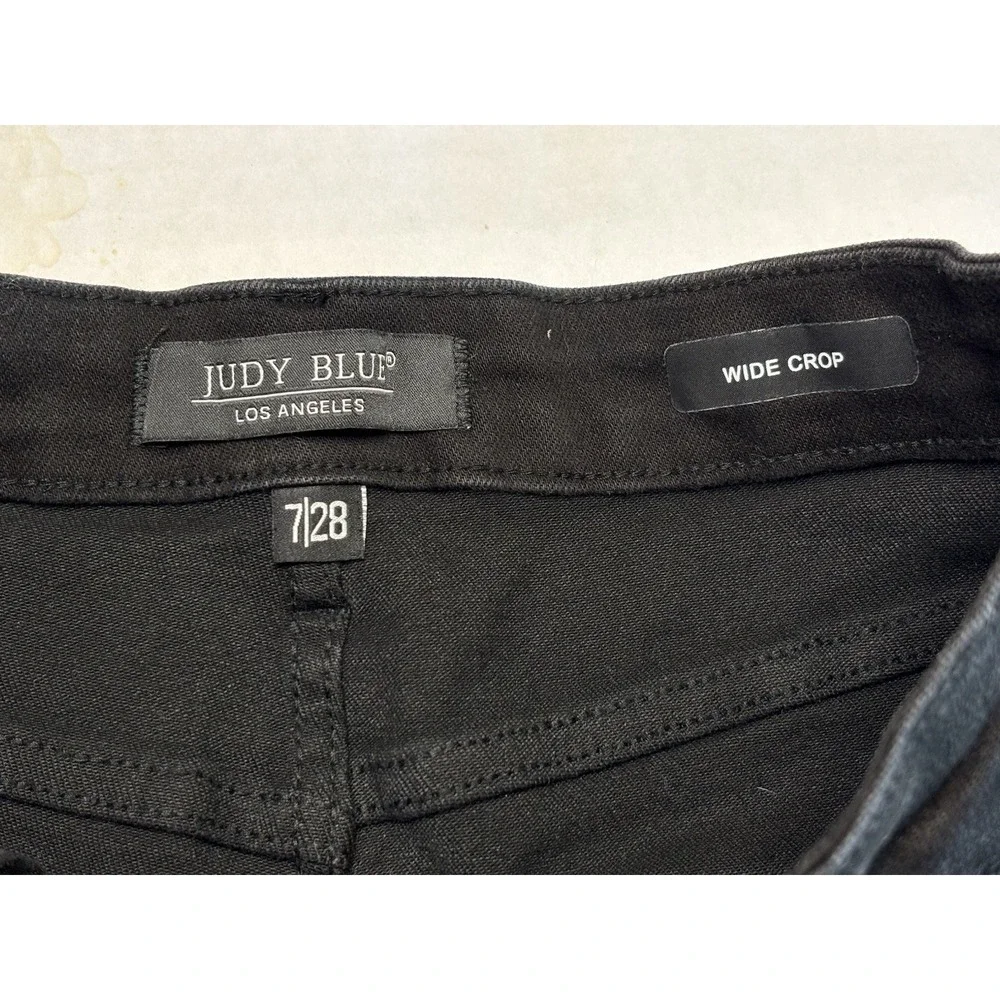Judy Blue Wide Crop Jeans Womens 7/28 Black High Rise Raw Hem Stretch‎
